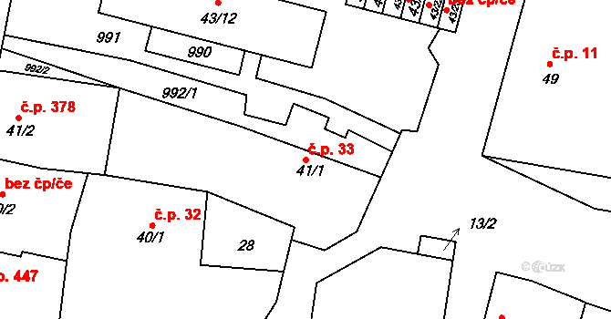 Peruc 33 na parcele st. 41/1 v KÚ Peruc, Katastrální mapa