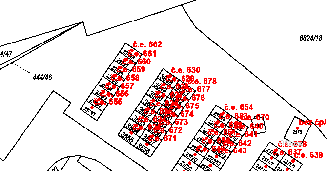 Žatec 629 na parcele st. 3649 v KÚ Žatec, Katastrální mapa