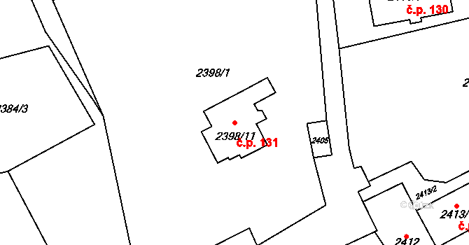 Nouzka 131, Vyškov na parcele st. 2398/11 v KÚ Vyškov, Katastrální mapa