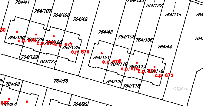 Štěnovice 675 na parcele st. 764/121 v KÚ Štěnovice, Katastrální mapa
