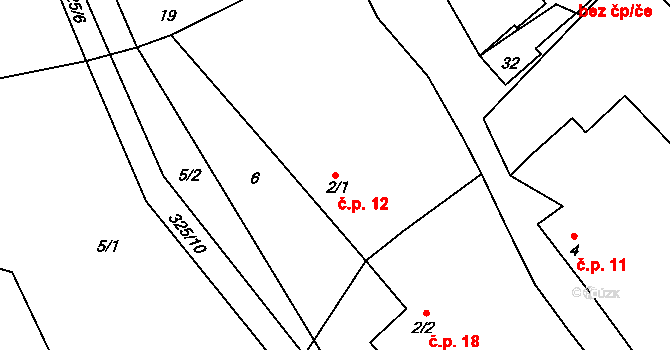 Dolní Dlužiny 12, Světlá nad Sázavou na parcele st. 2/1 v KÚ Dolní Dlužiny, Katastrální mapa