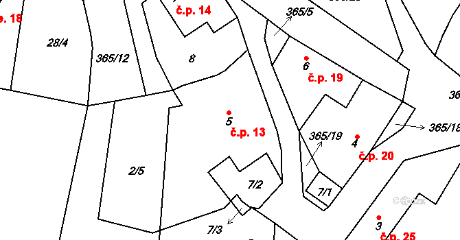 Peršíkov 13, Havlíčkova Borová na parcele st. 5 v KÚ Peršíkov, Katastrální mapa