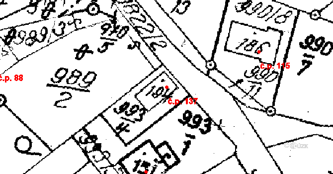 Vepřová 137 na parcele st. 319 v KÚ Vepřová, Katastrální mapa
