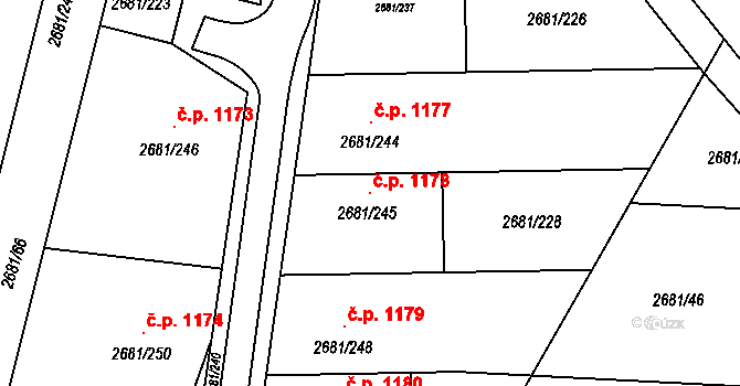 Bučovice 1178 na parcele st. 2681/245 v KÚ Bučovice, Katastrální mapa