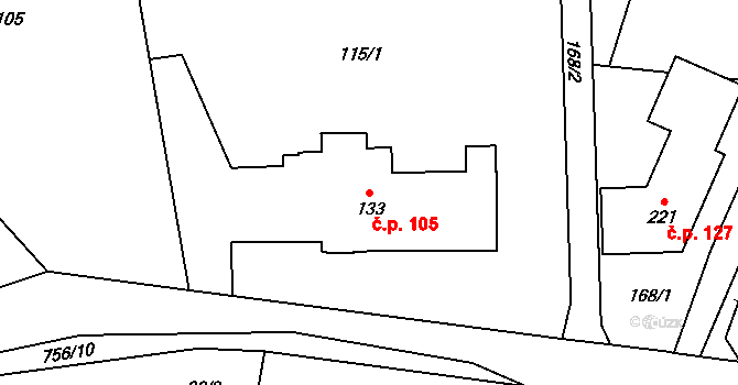 Pulice 105, Dobruška na parcele st. 133 v KÚ Pulice, Katastrální mapa