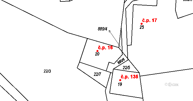 Pěčín 16 na parcele st. 20 v KÚ Pěčín u Rychnova nad Kněžnou, Katastrální mapa