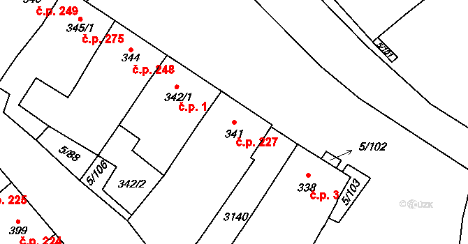 Popice 227 na parcele st. 341 v KÚ Popice, Katastrální mapa