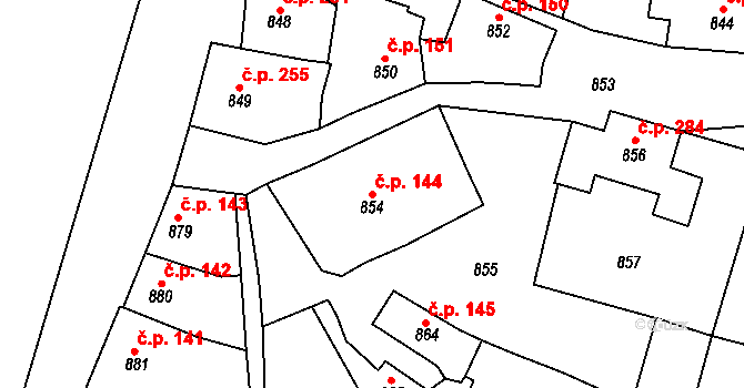 Plumlov 144 na parcele st. 854 v KÚ Plumlov, Katastrální mapa