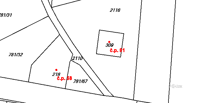 Jednov 81, Suchdol na parcele st. 309 v KÚ Suchdol u Konice, Katastrální mapa