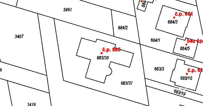 Štěpánkovice 885 na parcele st. 683/39 v KÚ Štěpánkovice, Katastrální mapa