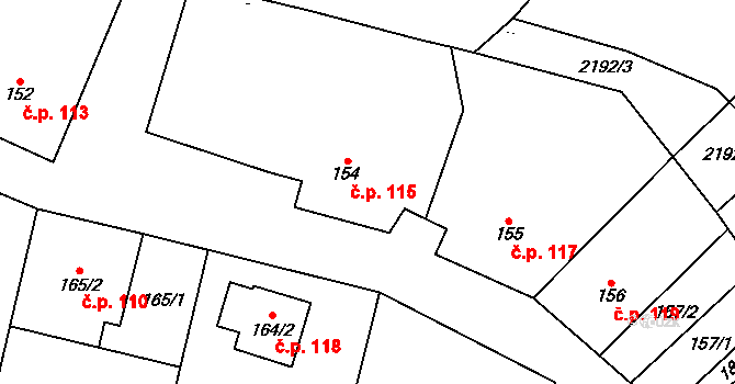 Jiřice u Miroslavi 115 na parcele st. 154 v KÚ Jiřice u Miroslavi, Katastrální mapa