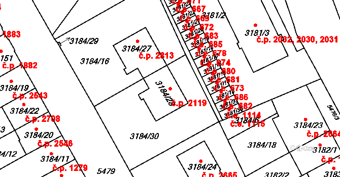Znojmo 2119 na parcele st. 3184/28 v KÚ Znojmo-město, Katastrální mapa