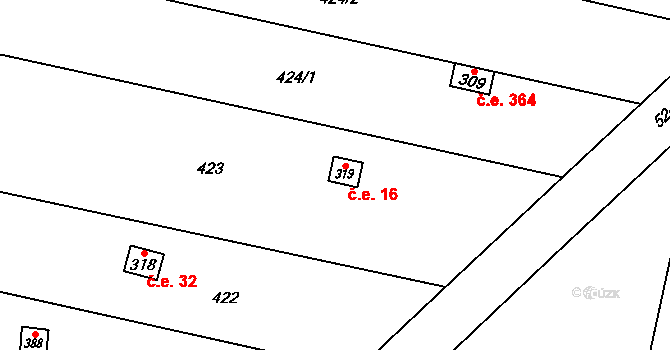 Přerov III-Lověšice 16, Přerov na parcele st. 319 v KÚ Lověšice u Přerova, Katastrální mapa