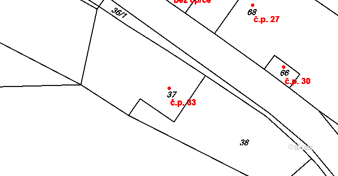 Hořany 33, Miskovice na parcele st. 37 v KÚ Hořany u Kutné Hory, Katastrální mapa