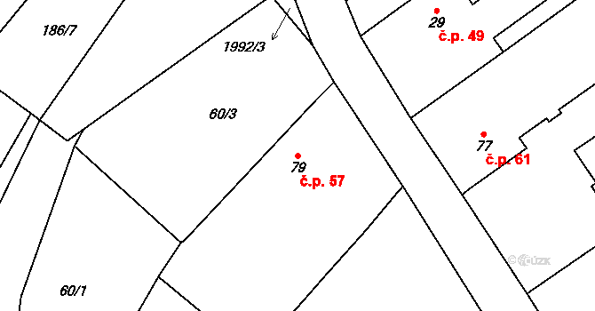 Horušice 57 na parcele st. 79 v KÚ Horušice, Katastrální mapa