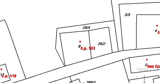Maršovice 133 na parcele st. 9 v KÚ Maršovice u Jablonce nad Nisou, Katastrální mapa