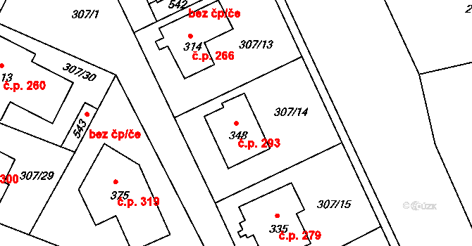 Braškov 293 na parcele st. 348 v KÚ Braškov, Katastrální mapa