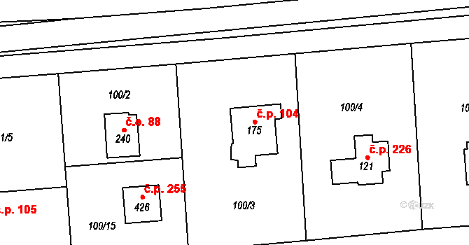 Kostelec u Křížků 104 na parcele st. 175 v KÚ Kostelec u Křížků, Katastrální mapa
