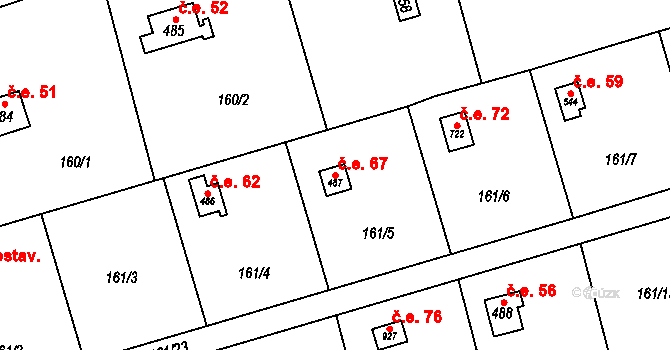 Horoměřice 67 na parcele st. 487 v KÚ Horoměřice, Katastrální mapa