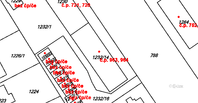 Roztoky 963,964 na parcele st. 1232/14 v KÚ Roztoky u Prahy, Katastrální mapa