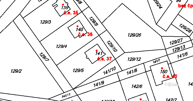 Neratov 37 na parcele st. 141 v KÚ Neratov, Katastrální mapa