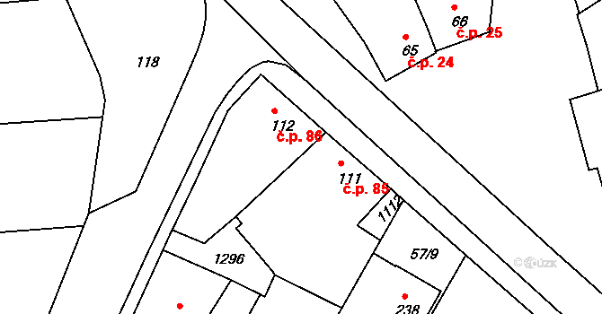 Rostěnice 85, Rostěnice-Zvonovice na parcele st. 111 v KÚ Rostěnice, Katastrální mapa
