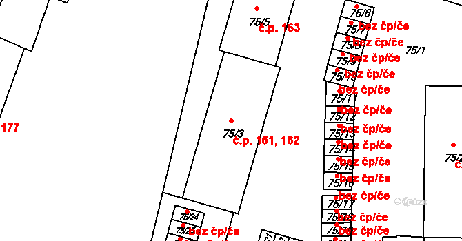 Dačice I 161,162, Dačice na parcele st. 75/3 v KÚ Dačice, Katastrální mapa