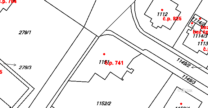 Frýdlant 741 na parcele st. 1151 v KÚ Frýdlant, Katastrální mapa