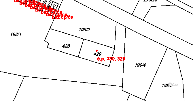 Václavice 329,330, Hrádek nad Nisou na parcele st. 429 v KÚ Václavice u Hrádku nad Nisou, Katastrální mapa