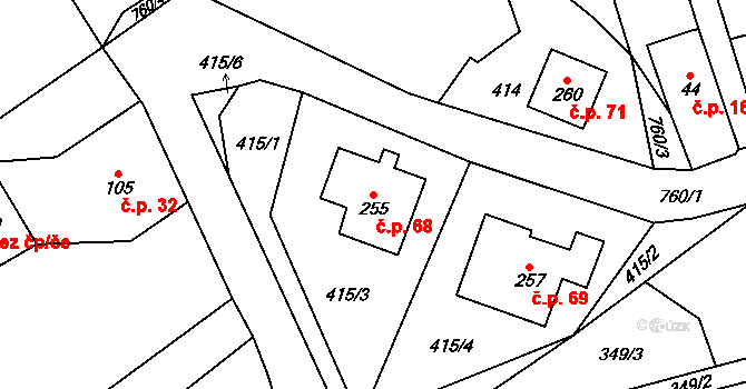 Chutnovka 68, Mírová pod Kozákovem na parcele st. 255 v KÚ Sekerkovy Loučky, Katastrální mapa