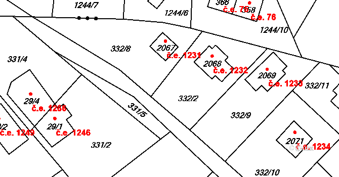 Ostravice 1231 na parcele st. 2067 v KÚ Ostravice 1, Katastrální mapa
