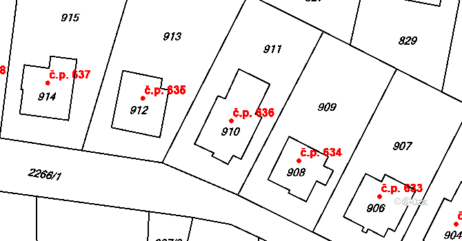 Velká Bystřice 636 na parcele st. 910 v KÚ Velká Bystřice, Katastrální mapa