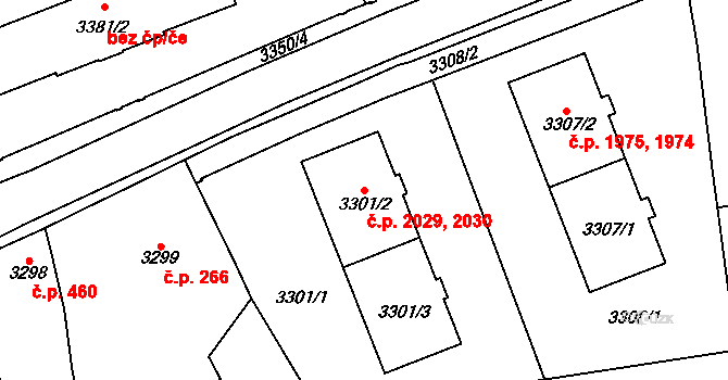 Šternberk 2029,2030 na parcele st. 3301/2 v KÚ Šternberk, Katastrální mapa