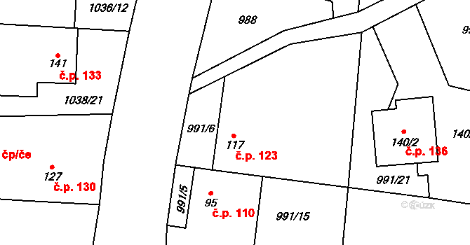 Želivec 123, Sulice na parcele st. 117 v KÚ Sulice, Katastrální mapa