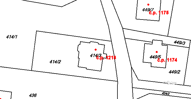 Zubří 1218 na parcele st. 414/3 v KÚ Zubří, Katastrální mapa