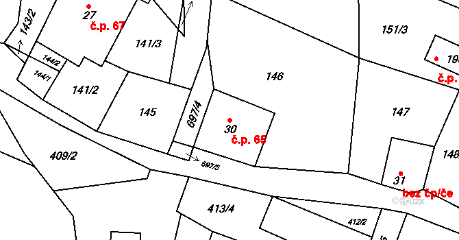 Šanov 65, Červená Voda na parcele st. 30 v KÚ Šanov u Červené Vody, Katastrální mapa