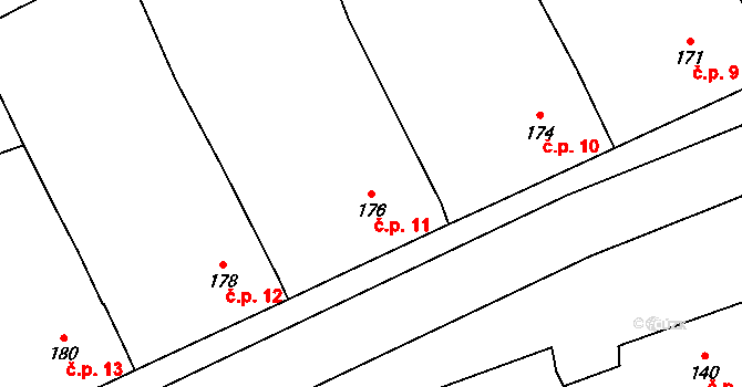 Ladná 11 na parcele st. 176 v KÚ Ladná, Katastrální mapa