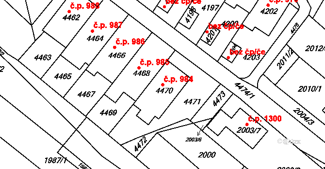 Komín 984, Brno na parcele st. 4470 v KÚ Komín, Katastrální mapa