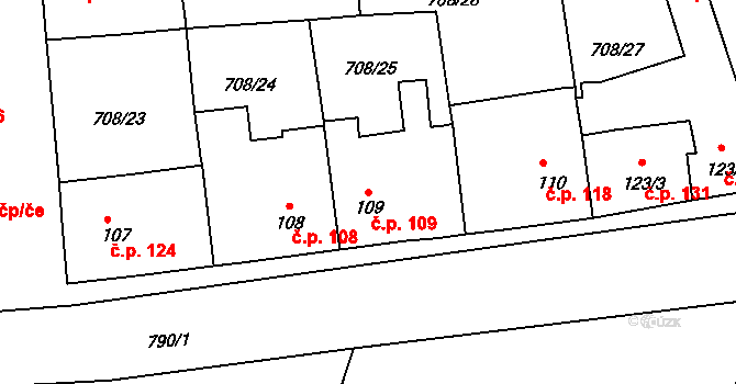 Vršovice 109 na parcele st. 109 v KÚ Vršovice u Loun, Katastrální mapa
