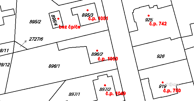 Pelhřimov 1050 na parcele st. 896/2 v KÚ Pelhřimov, Katastrální mapa