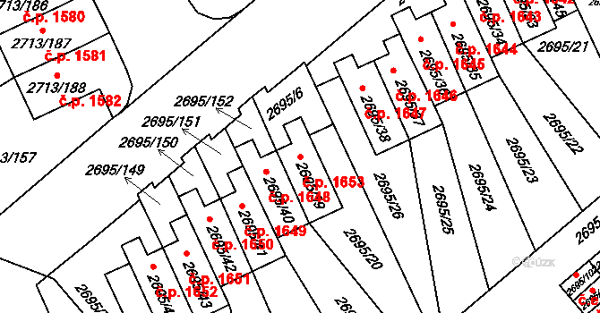 Pelhřimov 1653 na parcele st. 2695/39 v KÚ Pelhřimov, Katastrální mapa