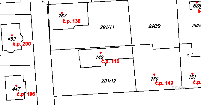 Lhota 119 na parcele st. 142 v KÚ Lhota u Dřís, Katastrální mapa