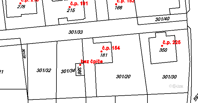 Vraňany 154 na parcele st. 181 v KÚ Vraňany, Katastrální mapa