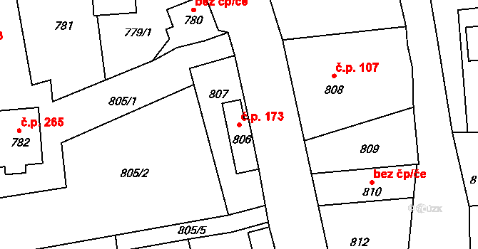 Jablůnka 173 na parcele st. 806 v KÚ Jablůnka, Katastrální mapa