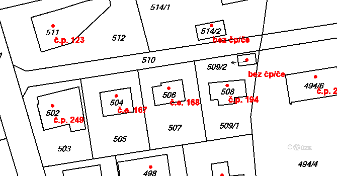 Točná 168, Praha na parcele st. 506 v KÚ Točná, Katastrální mapa