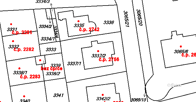 Žižkov 2756,2833, Praha na parcele st. 3337/2 v KÚ Žižkov, Katastrální mapa
