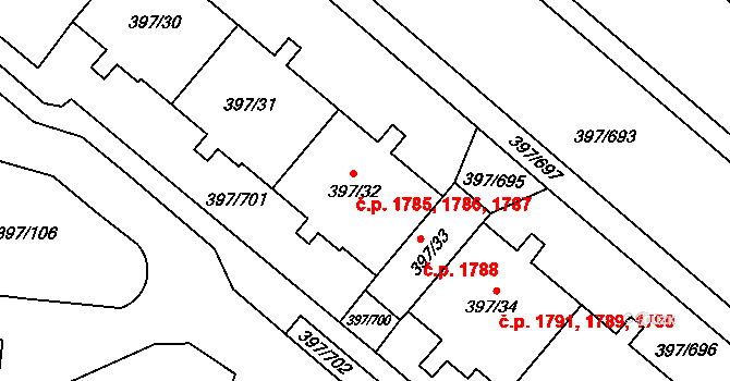 Chodov 1787, Praha na parcele st. 397/32 v KÚ Chodov, Katastrální mapa