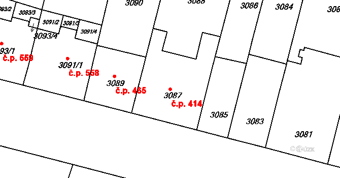 Smíchov 414, Praha na parcele st. 3087 v KÚ Smíchov, Katastrální mapa