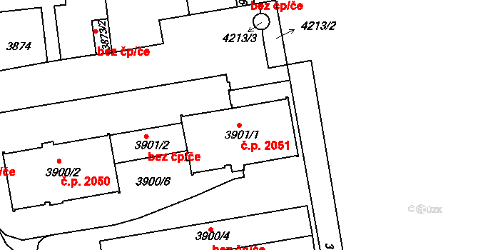 Dejvice 2051, Praha na parcele st. 3901/1 v KÚ Dejvice, Katastrální mapa