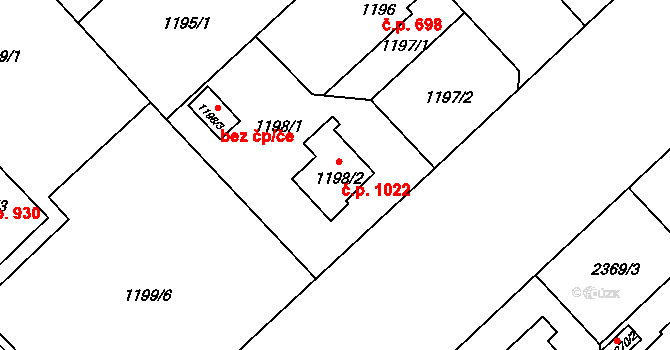 Suchdol 1022, Praha na parcele st. 1198/2 v KÚ Suchdol, Katastrální mapa